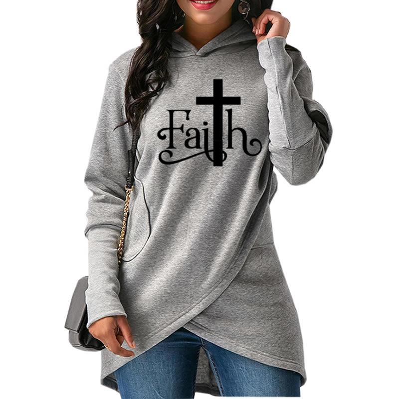 High Quality Large Size Dropshipping 2019 New Fashion Faith Print Sweatshirt Femmes Sweatshirts Hoodies Women Female Clothings