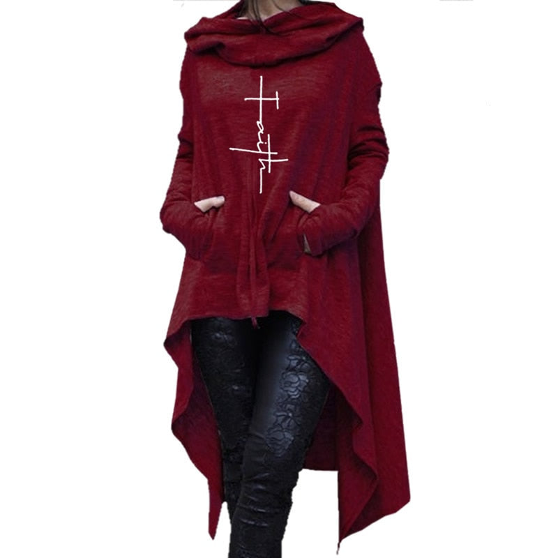 2018 New Fashion Faith Print Sweatshirts Hoodies Femmes Women Female Girls Pattern Plus Size Long Sleeve Pullovers for Woman