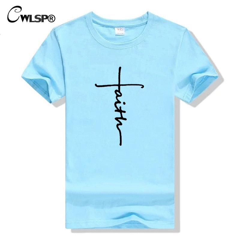 CWLSP 2018 Fashion FAITH Letter Print T-shirt 6 Color tops T Shirt Colthes Both Men And Women Plus Size Support Customization