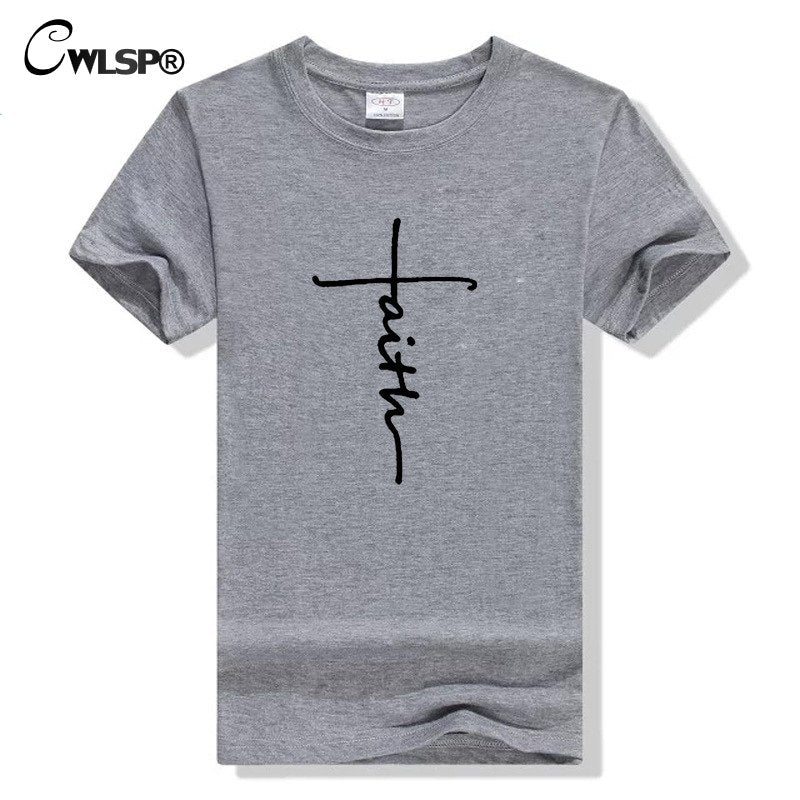 CWLSP 2018 Fashion FAITH Letter Print T-shirt 6 Color tops T Shirt Colthes Both Men And Women Plus Size Support Customization