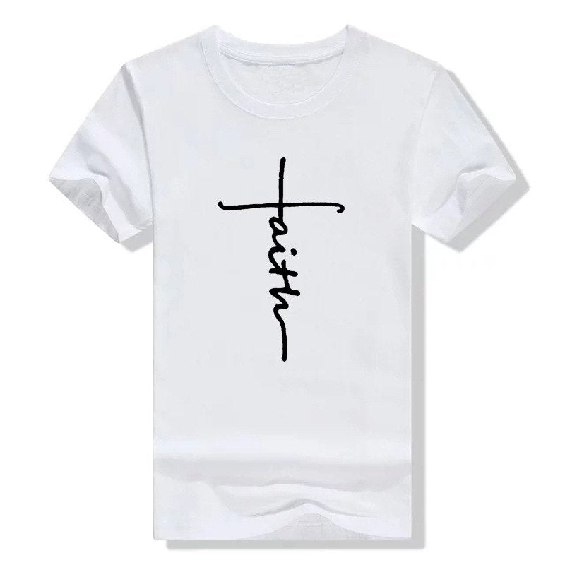 CWLSP 2018 Fashion FAITH Letter Print T-shirt 6 Color tops T Shirt Colthes Both Men And Women Plus Size Support Customization