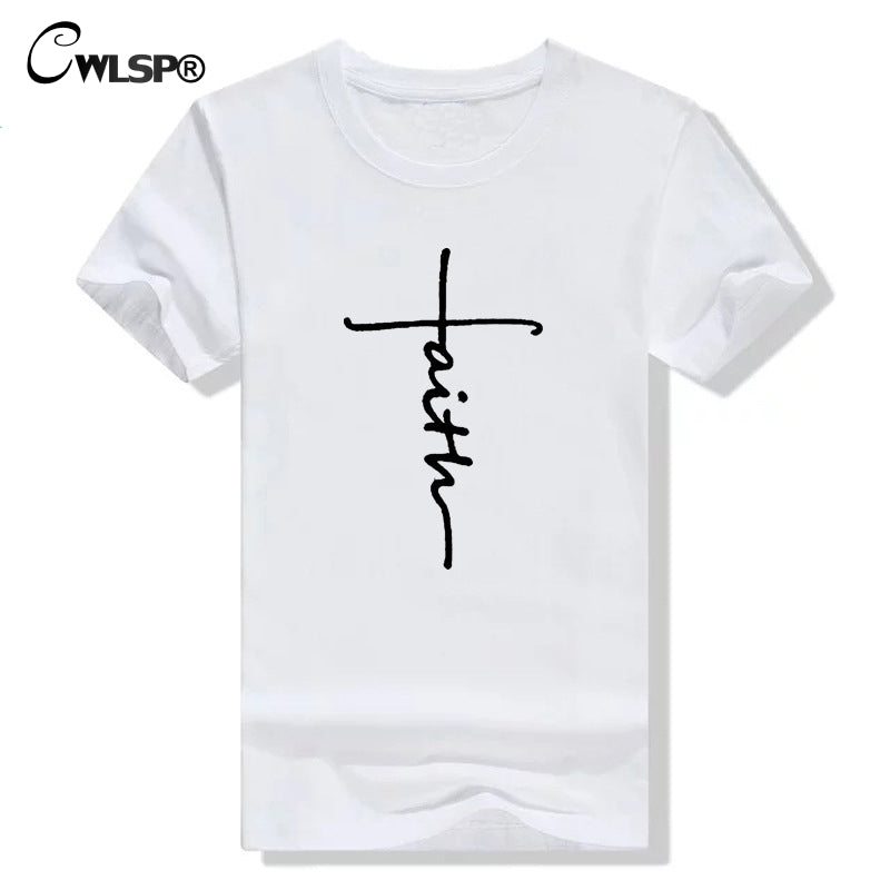 CWLSP 2018 Fashion FAITH Letter Print T-shirt 6 Color tops T Shirt Colthes Both Men And Women Plus Size Support Customization