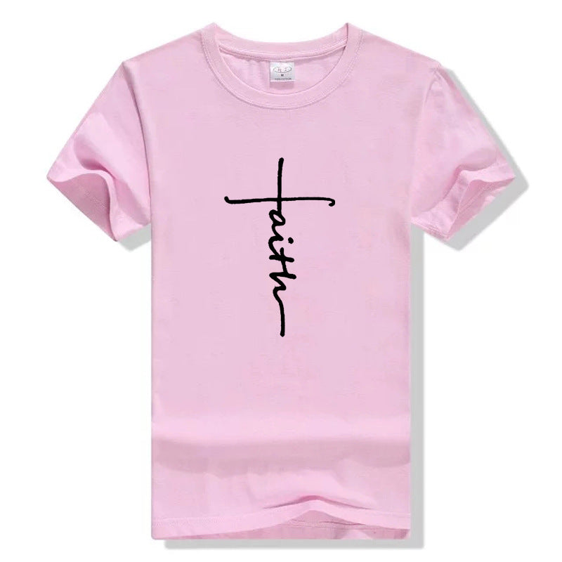 CWLSP 2018 Fashion FAITH Letter Print T-shirt 6 Color tops T Shirt Colthes Both Men And Women Plus Size Support Customization