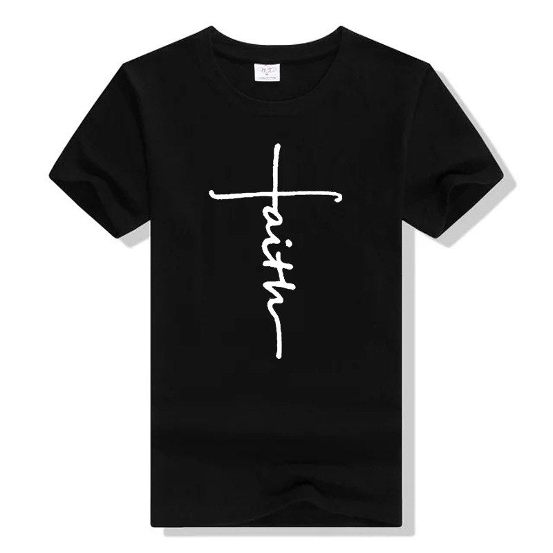 CWLSP 2018 Fashion FAITH Letter Print T-shirt 6 Color tops T Shirt Colthes Both Men And Women Plus Size Support Customization