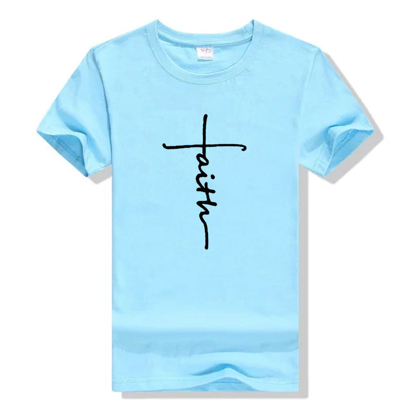 CWLSP 2018 Fashion FAITH Letter Print T-shirt 6 Color tops T Shirt Colthes Both Men And Women Plus Size Support Customization