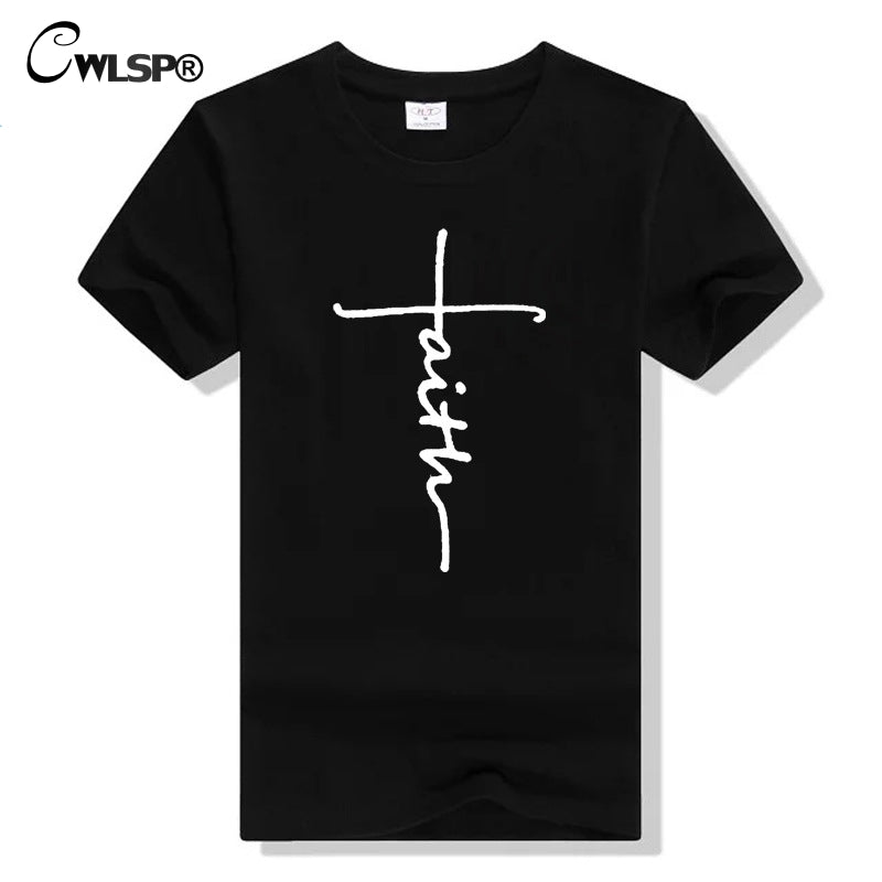 CWLSP 2018 Fashion FAITH Letter Print T-shirt 6 Color tops T Shirt Colthes Both Men And Women Plus Size Support Customization