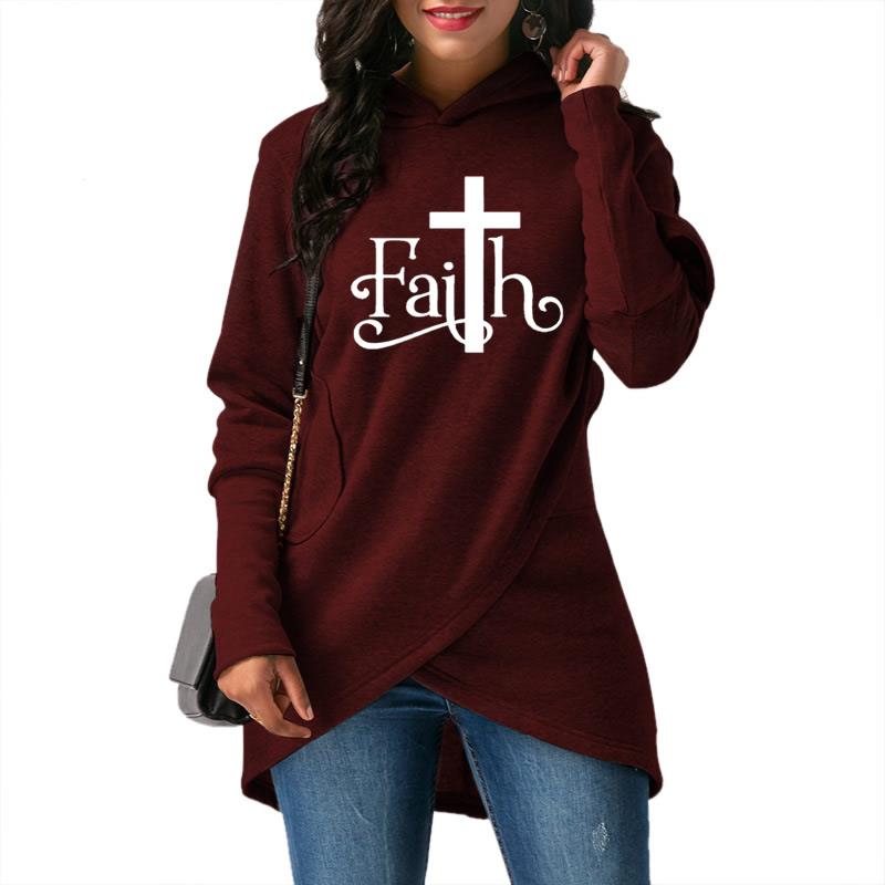 High Quality Large Size Dropshipping 2019 New Fashion Faith Print Sweatshirt Femmes Sweatshirts Hoodies Women Female Clothings