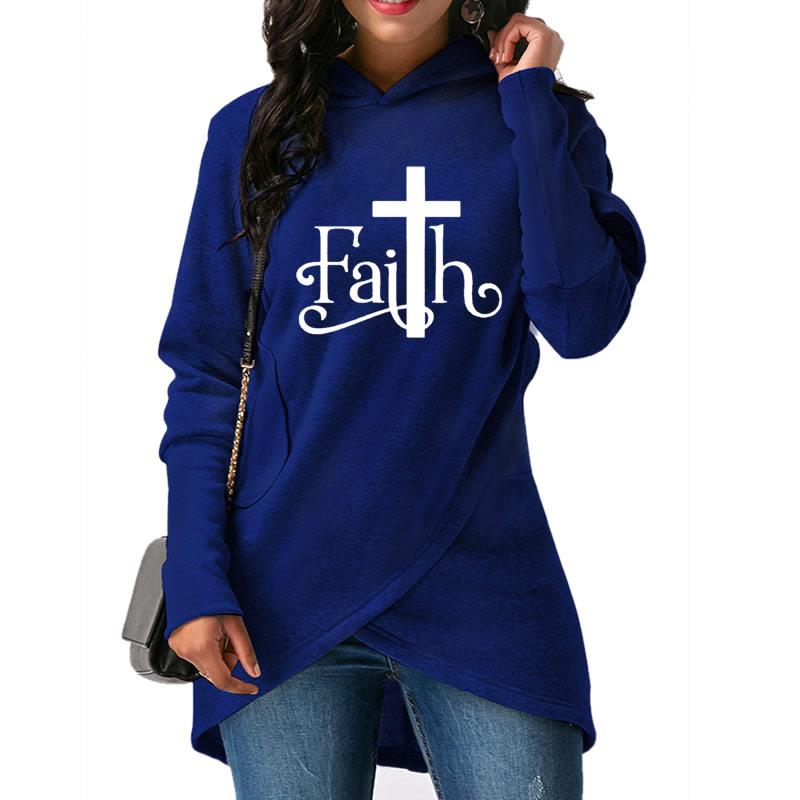 High Quality Large Size Dropshipping 2019 New Fashion Faith Print Sweatshirt Femmes Sweatshirts Hoodies Women Female Clothings