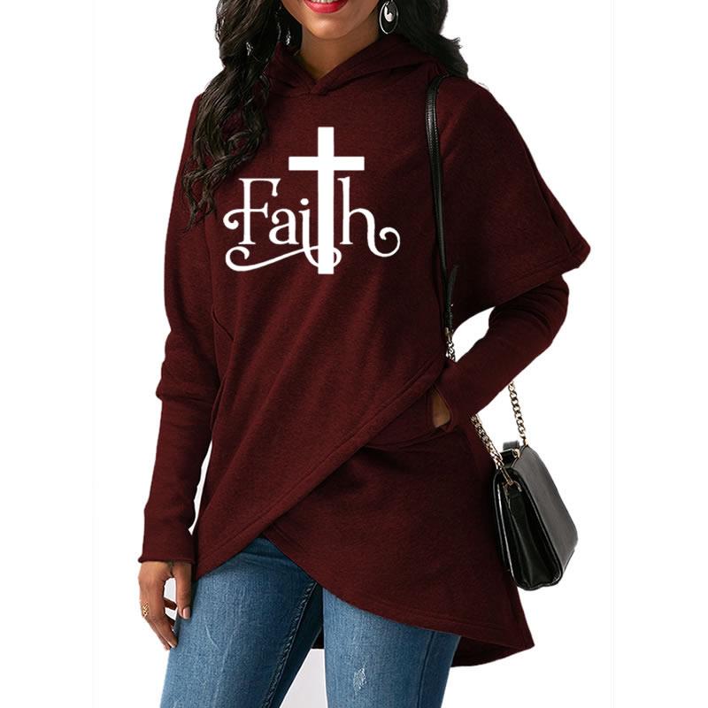 High Quality Large Size Dropshipping 2019 New Fashion Faith Print Sweatshirt Femmes Sweatshirts Hoodies Women Female Clothings