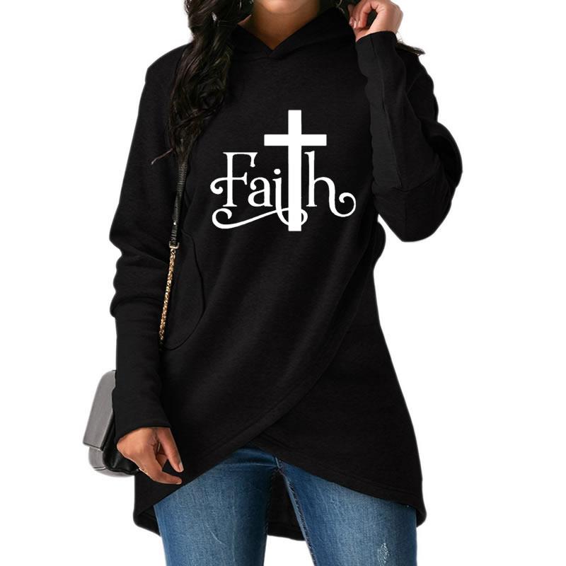 High Quality Large Size Dropshipping 2019 New Fashion Faith Print Sweatshirt Femmes Sweatshirts Hoodies Women Female Clothings