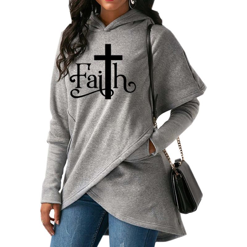 High Quality Large Size Dropshipping 2019 New Fashion Faith Print Sweatshirt Femmes Sweatshirts Hoodies Women Female Clothings