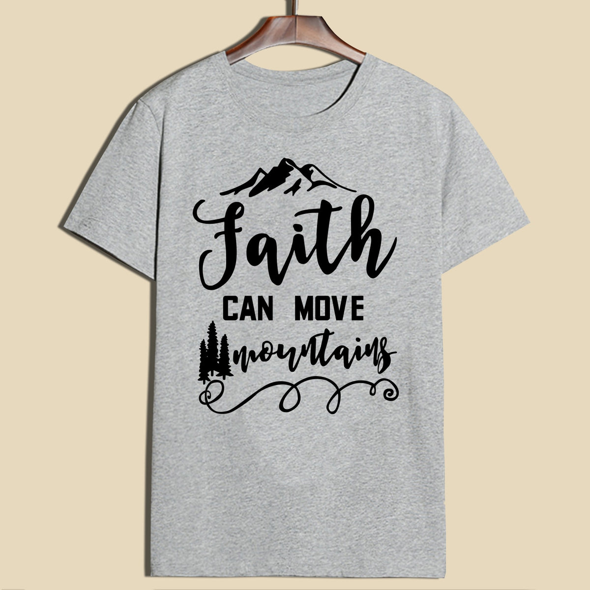 Hillbilly Faith Can More Mountains Casual Women Short Sleeve O Neck Grey T Shirts Loose Plus Size Xs-2xl T-shirts for Women Tees