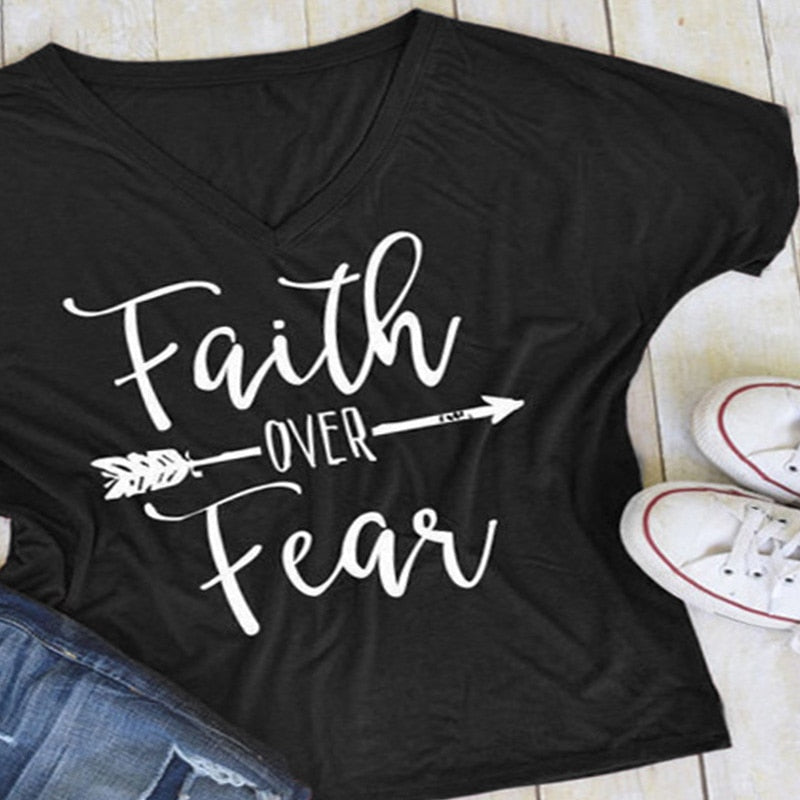 Plus Size Women T-Shirt Faith over Fear Arrow Print Tops Short Sleeve Summer 3XL Casual T shirt Female Lady Tops Tee 3 Colors