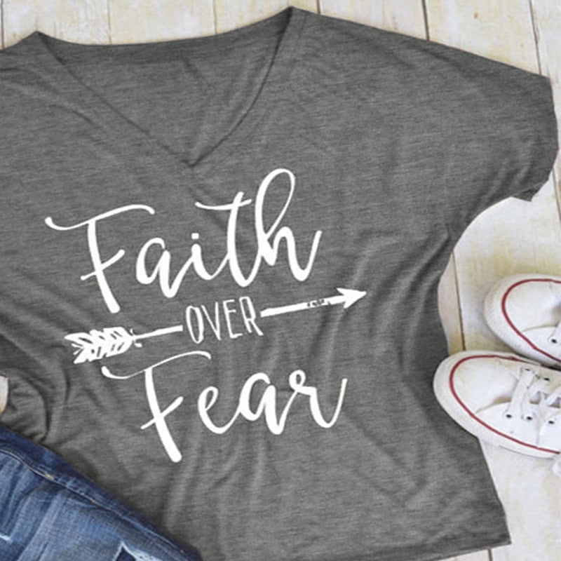 Plus Size Women T-Shirt Faith over Fear Arrow Print Tops Short Sleeve Summer 3XL Casual T shirt Female Lady Tops Tee 3 Colors