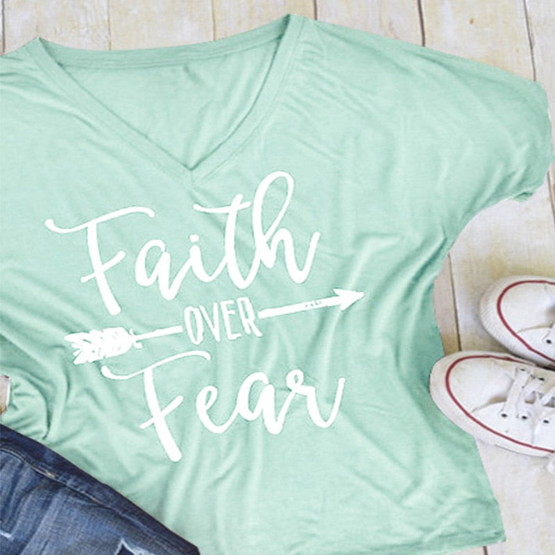 Plus Size Women T-Shirt Faith over Fear Arrow Print Tops Short Sleeve Summer 3XL Casual T shirt Female Lady Tops Tee 3 Colors