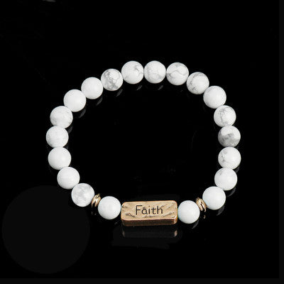 Women Men Letter Bracelets Vintage Natural Stones Beaded Bracelet Punk Inspirational Forever Faith Bracelets Handmade Jewelry