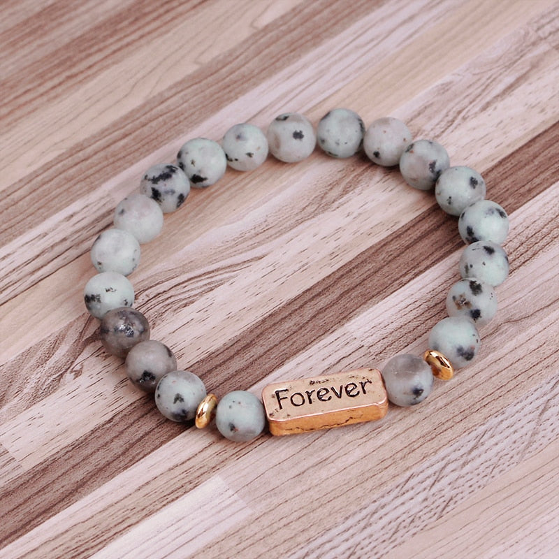 Women Men Letter Bracelets Vintage Natural Stones Beaded Bracelet Punk Inspirational Forever Faith Bracelets Handmade Jewelry
