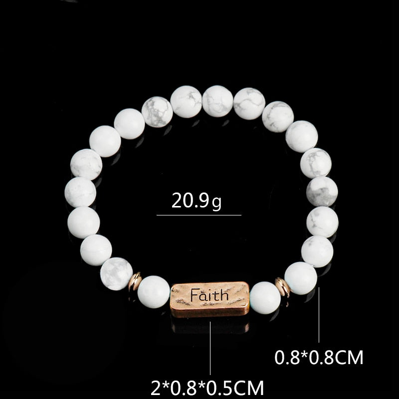 Women Men Letter Bracelets Vintage Natural Stones Beaded Bracelet Punk Inspirational Forever Faith Bracelets Handmade Jewelry