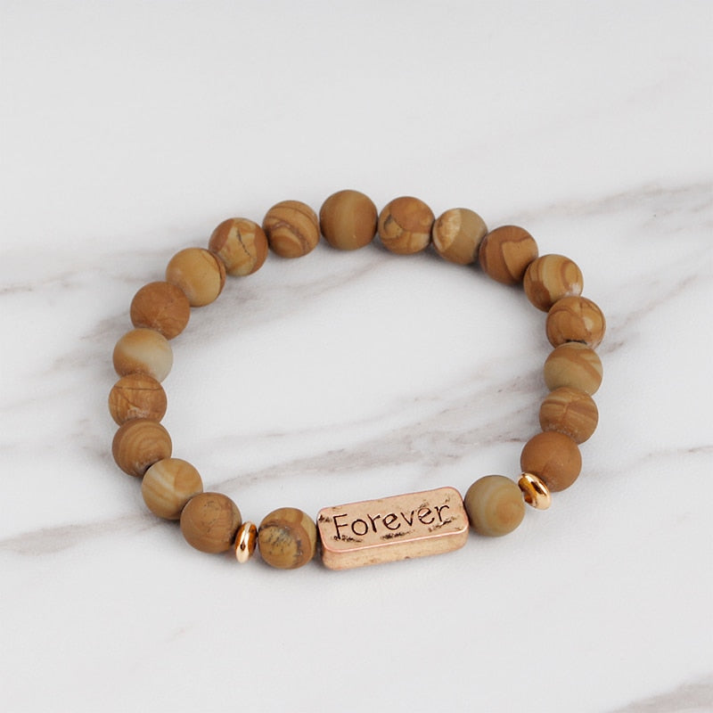 Women Men Letter Bracelets Vintage Natural Stones Beaded Bracelet Punk Inspirational Forever Faith Bracelets Handmade Jewelry